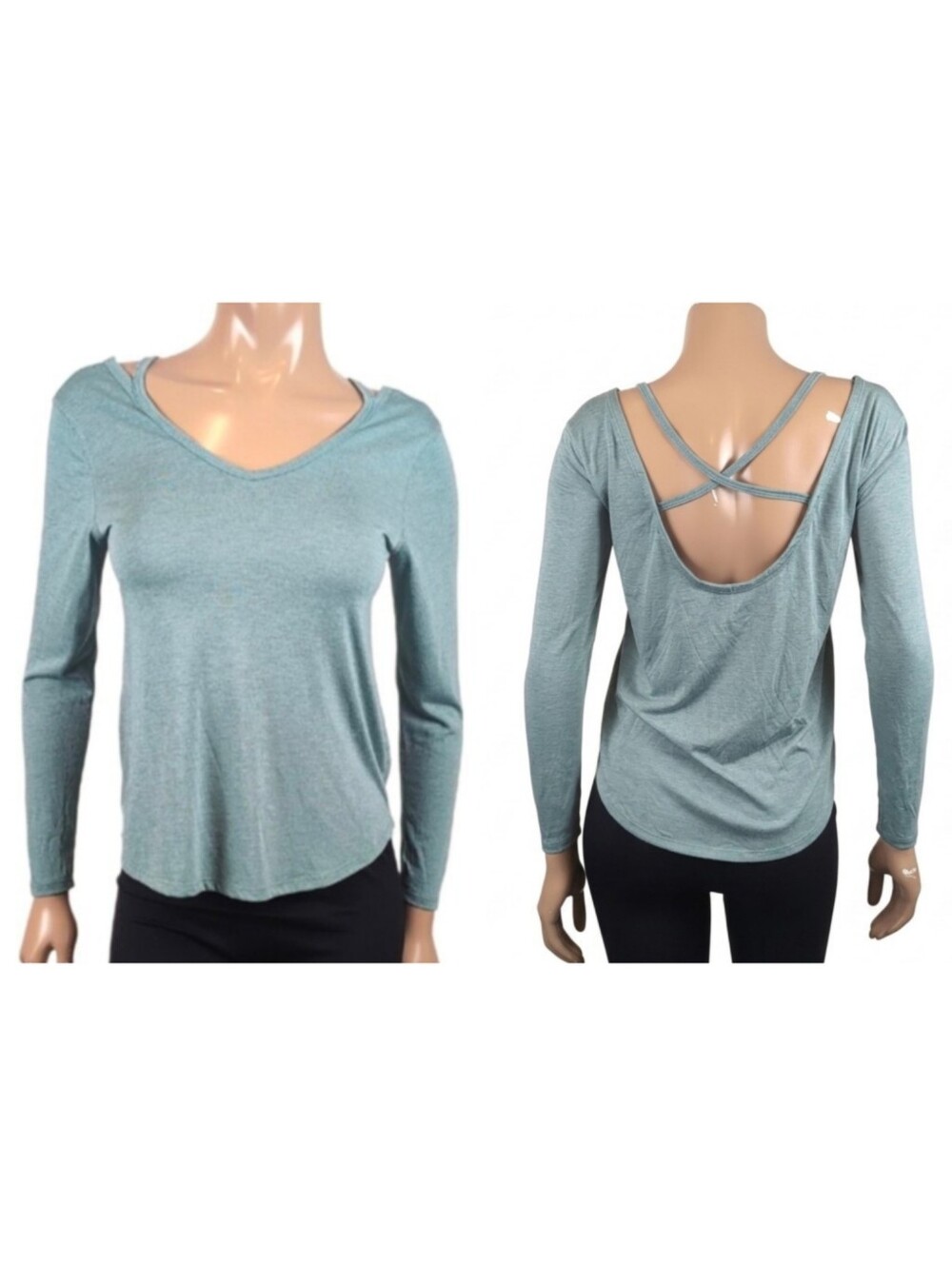Old Navy Active Go Dry Top Long Sleeve Teal Green Strappy Back Loose Fit